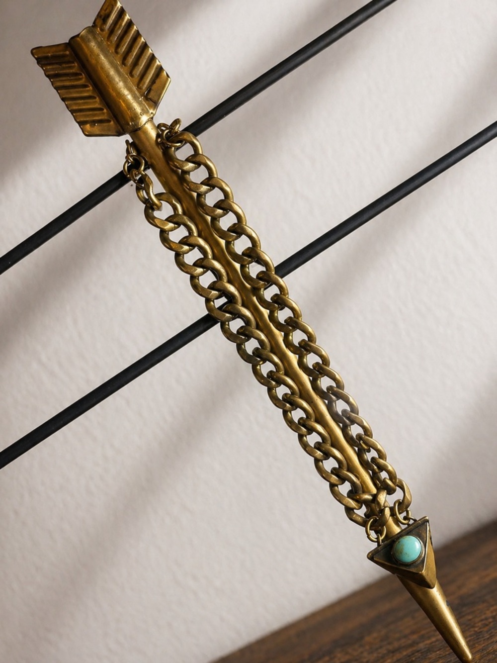 Gold-Tone Chunky Chain Necklace with Turquoise Pendant - Picture 2 of 5